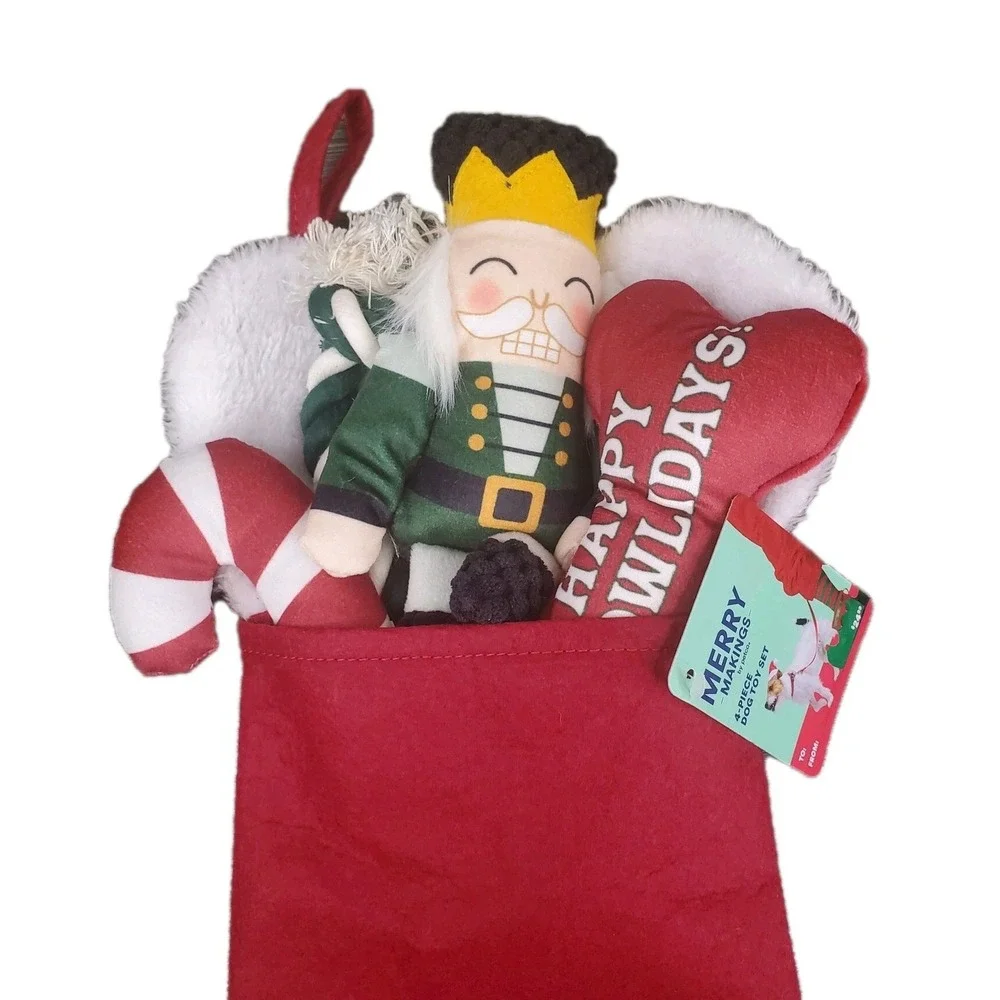 Merry Makings Red Premium Pre-stuffed Pet Stocking Dog Toys, Medium Bone Shape